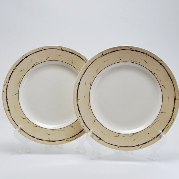 Wedgwood Amway Knotted Raffia Dinner Plate, Set of 2, Maroon Rope on Beige Rim - Picture 1 of 9